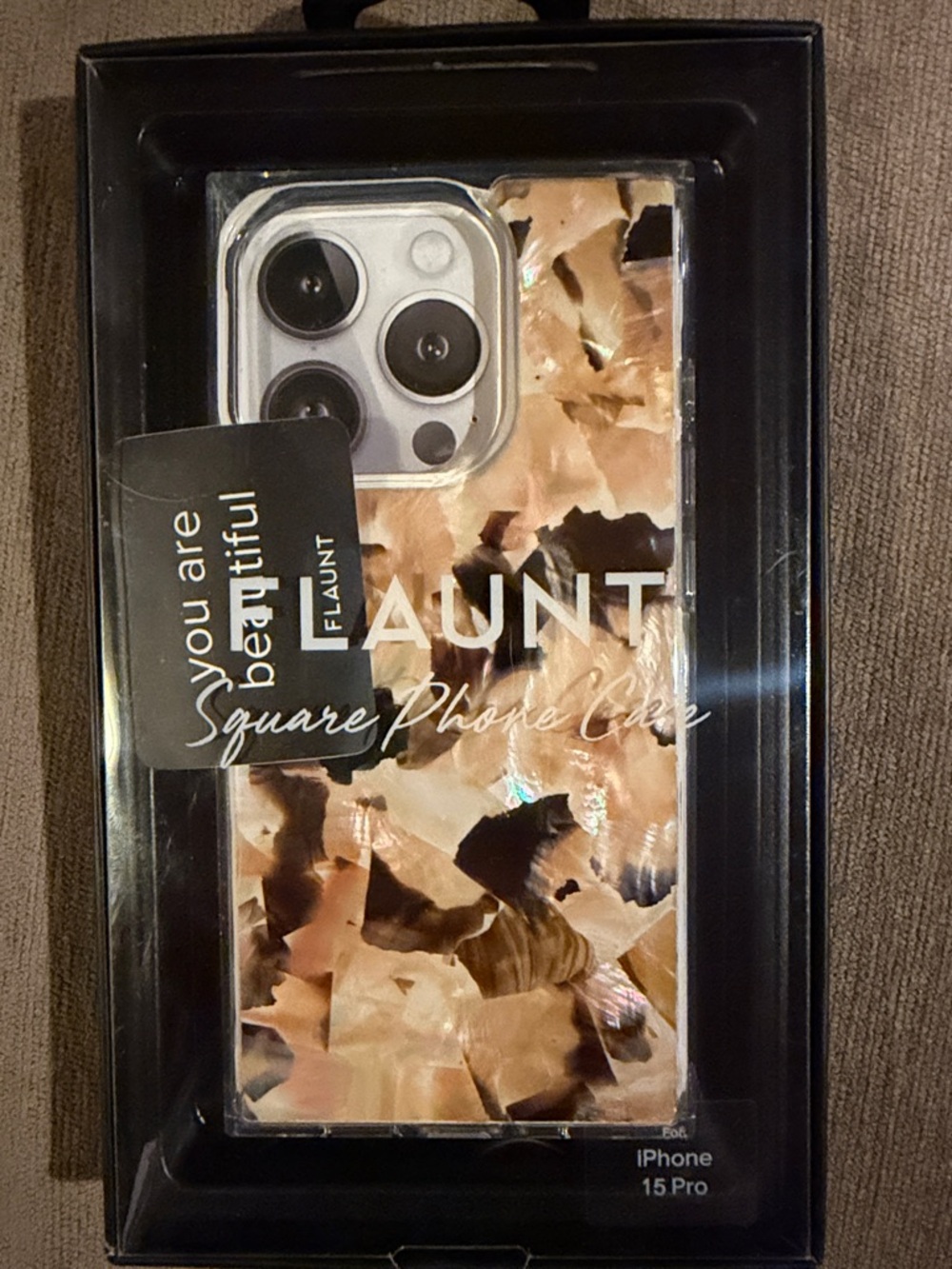 Square Flaunt Case for iPhone 15 Pro - Beige Tortoiseshell